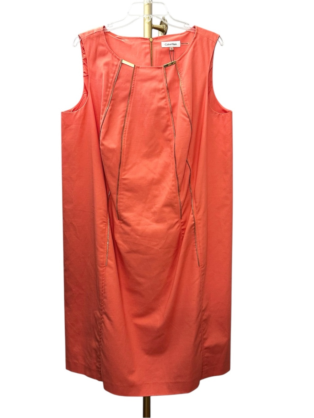 NWT Calvin Klein Dress Coral Goldtone Zipper Detail Sleeveless Women’s Size 18W